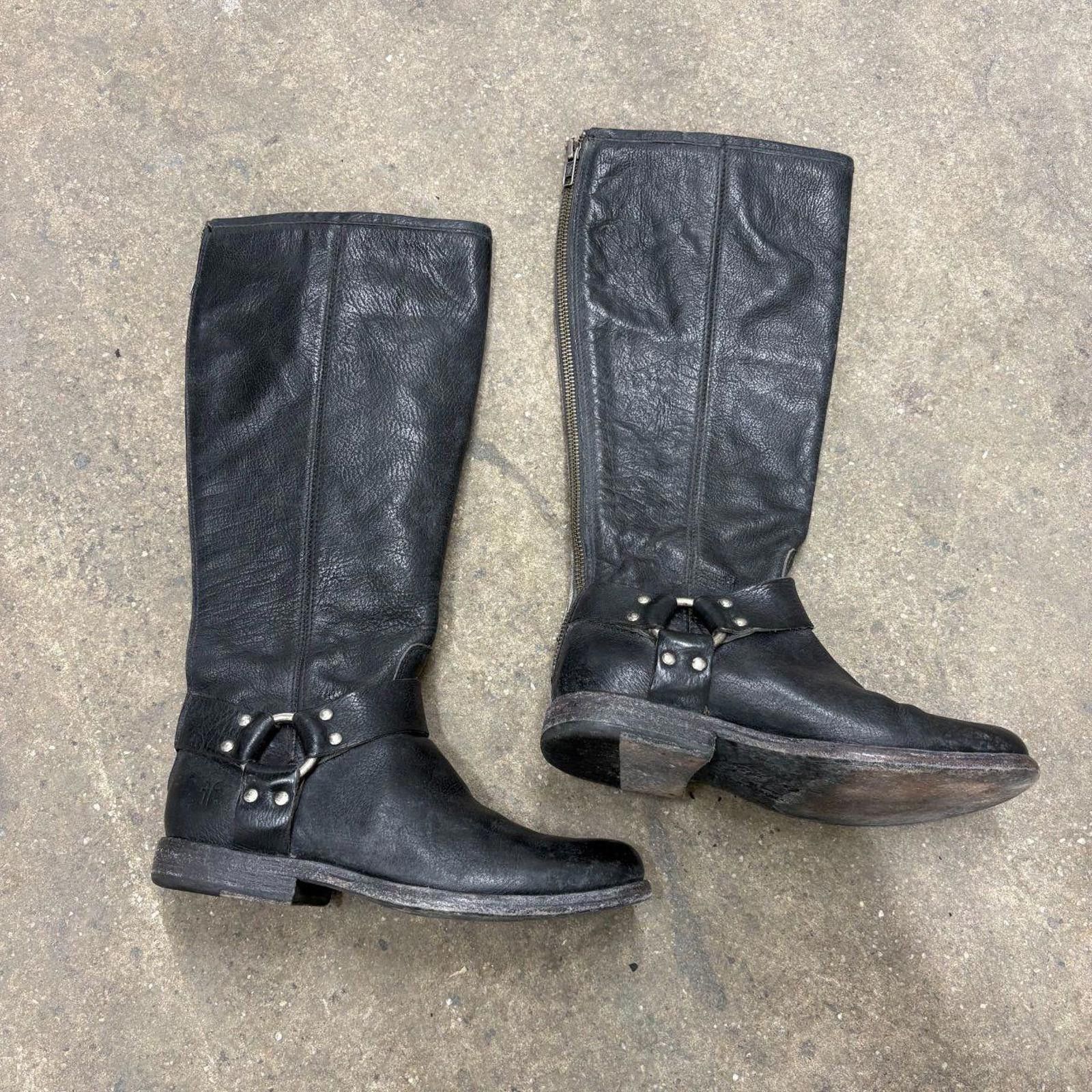 Frye Vintage Black Frye Leather Moto Harness Boots Size US 6 / IT 36 - 1 Thumbnail
