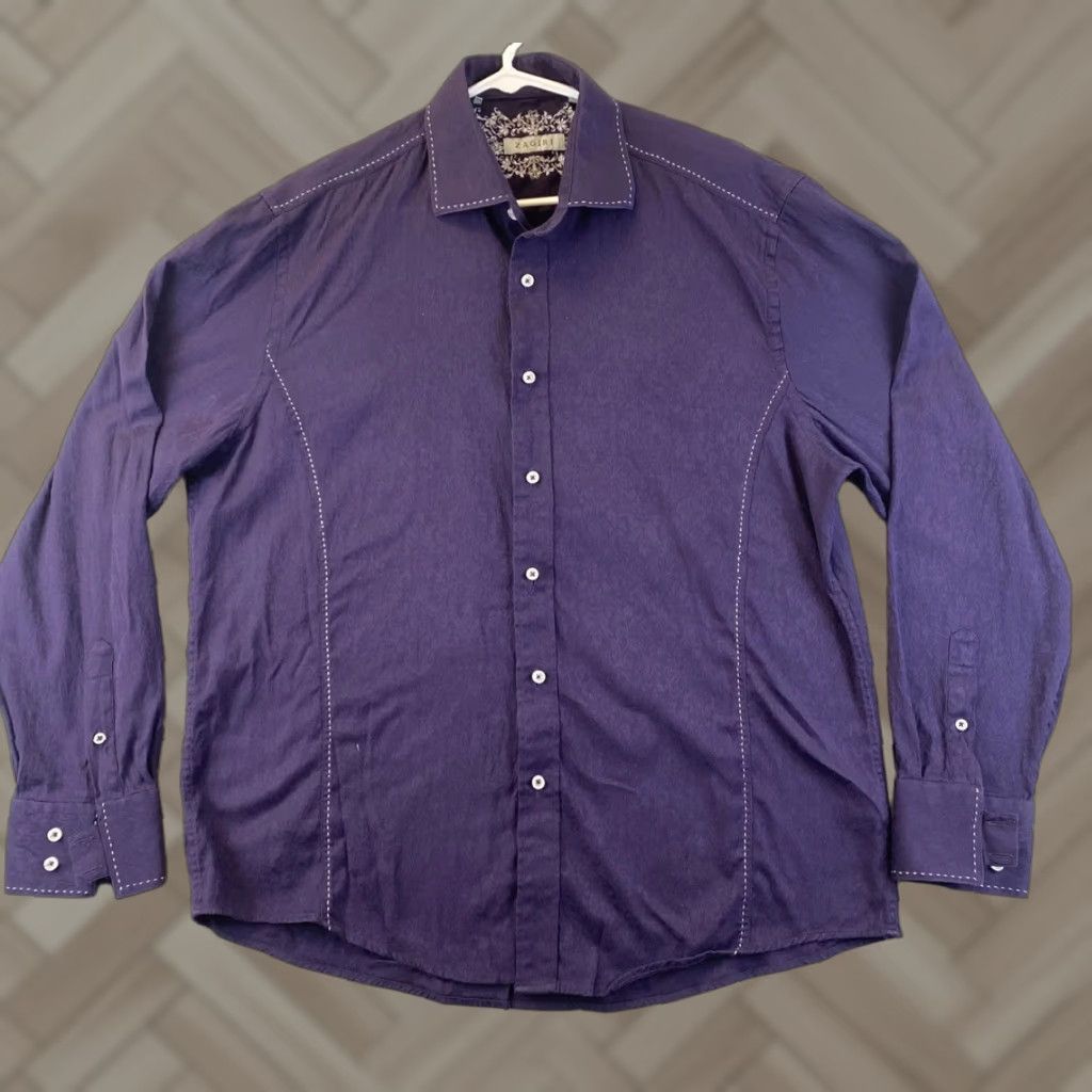 Vintage VINTAGE Zagiri Purple Dress Shirt XL Long Sleeve Solid Button-Up Mens Size 46R - 1 Thumbnail