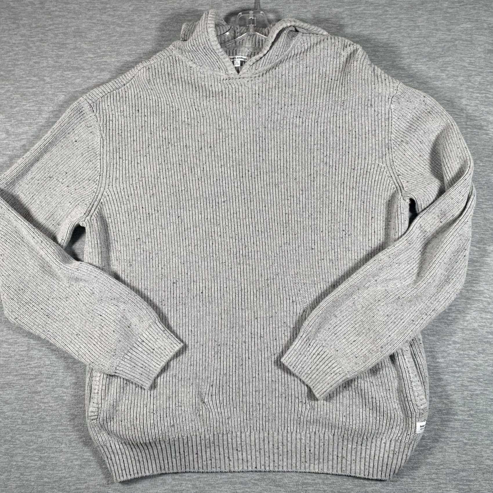 Banks Journal Banks Journal Mens XL Gray Hooded Pullover Knit Sweater Pockets Ribbed Hem Crew Neck Knit Solid Size US XL / EU 56 / 4 - 3 Thumbnail
