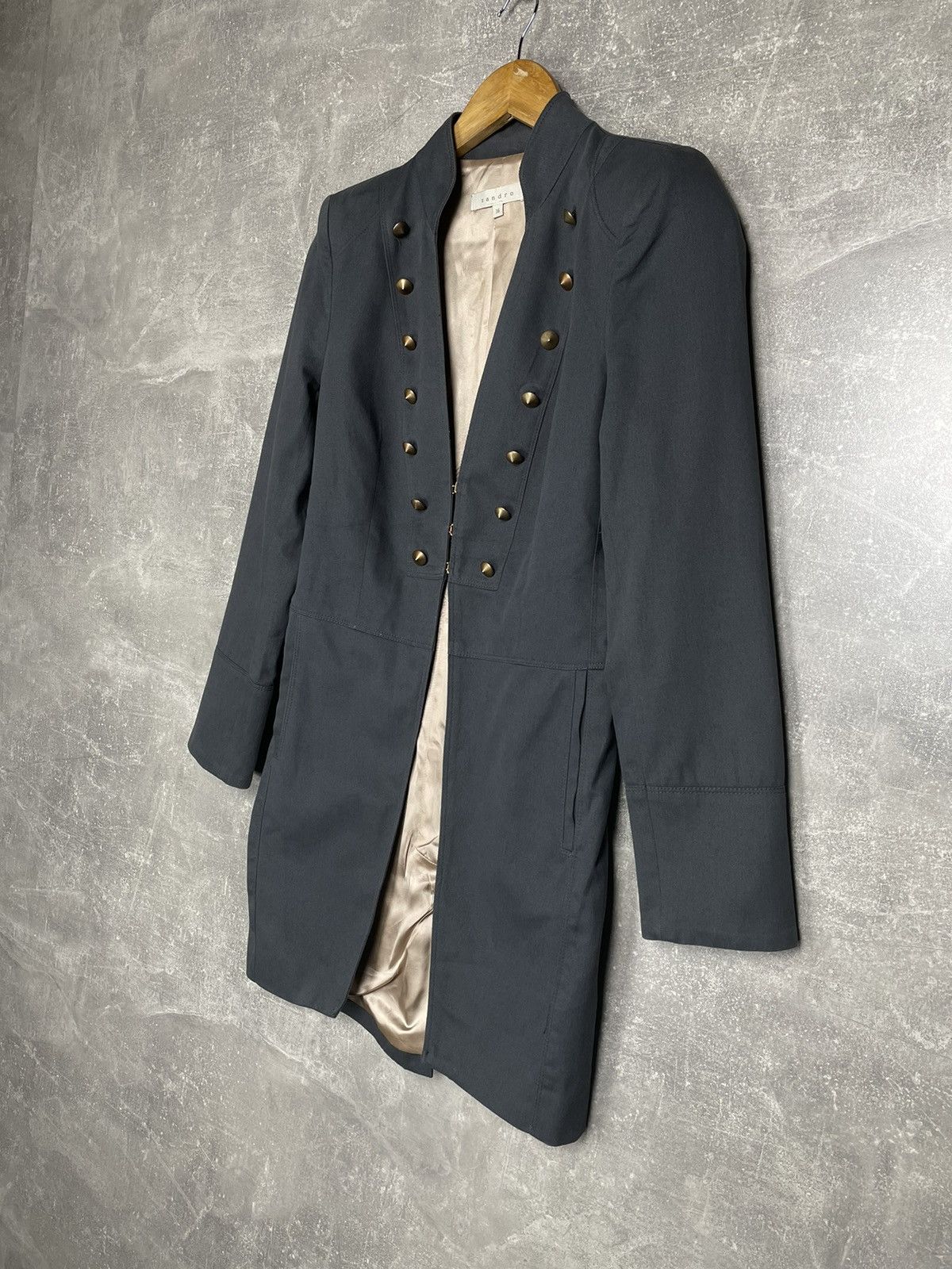 Sandro Sandro Blue Cotton Colarless Blazer Cape Coat Jacket Size XS / US 0-2 / IT 36-38 - 3 Thumbnail