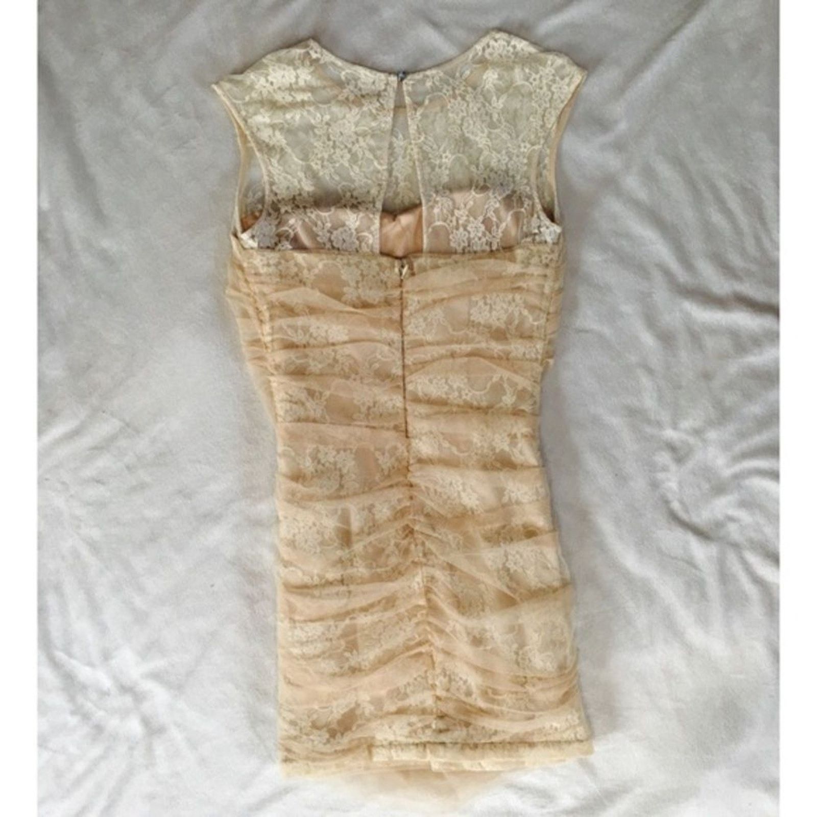 Other En Creme Tan and Cream Lace Tulle Mini Dress | Sz S Size S / US 4 / IT 40 - 3 Thumbnail
