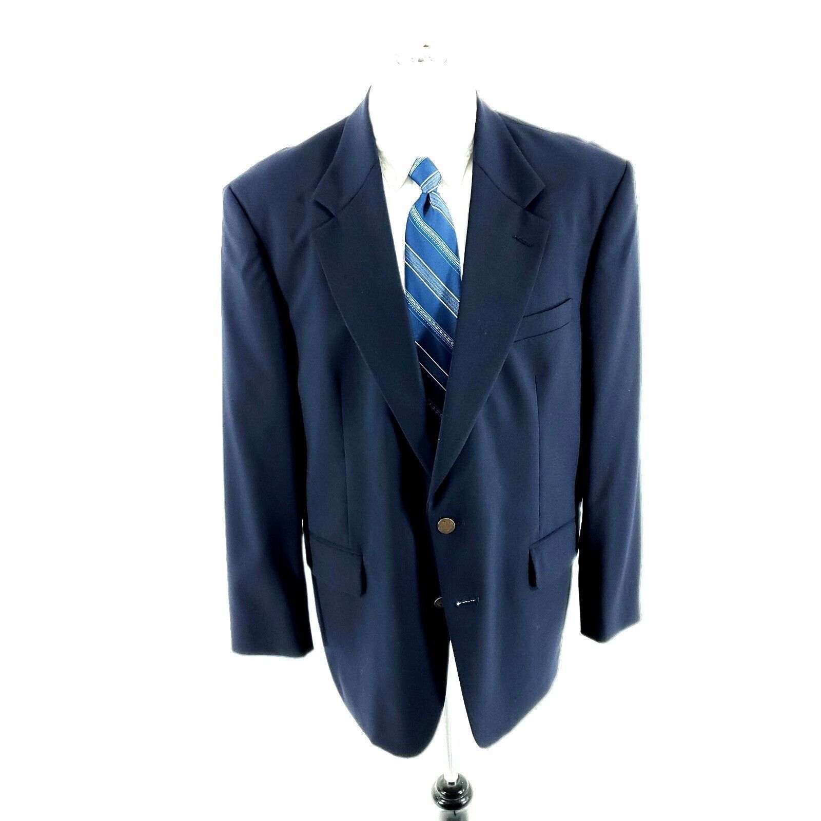 Oscar De La Renta Oscar De La Renta Wool 2 Bronze Button Blazer 42R Blue Tagge Size 42R - 3 Thumbnail