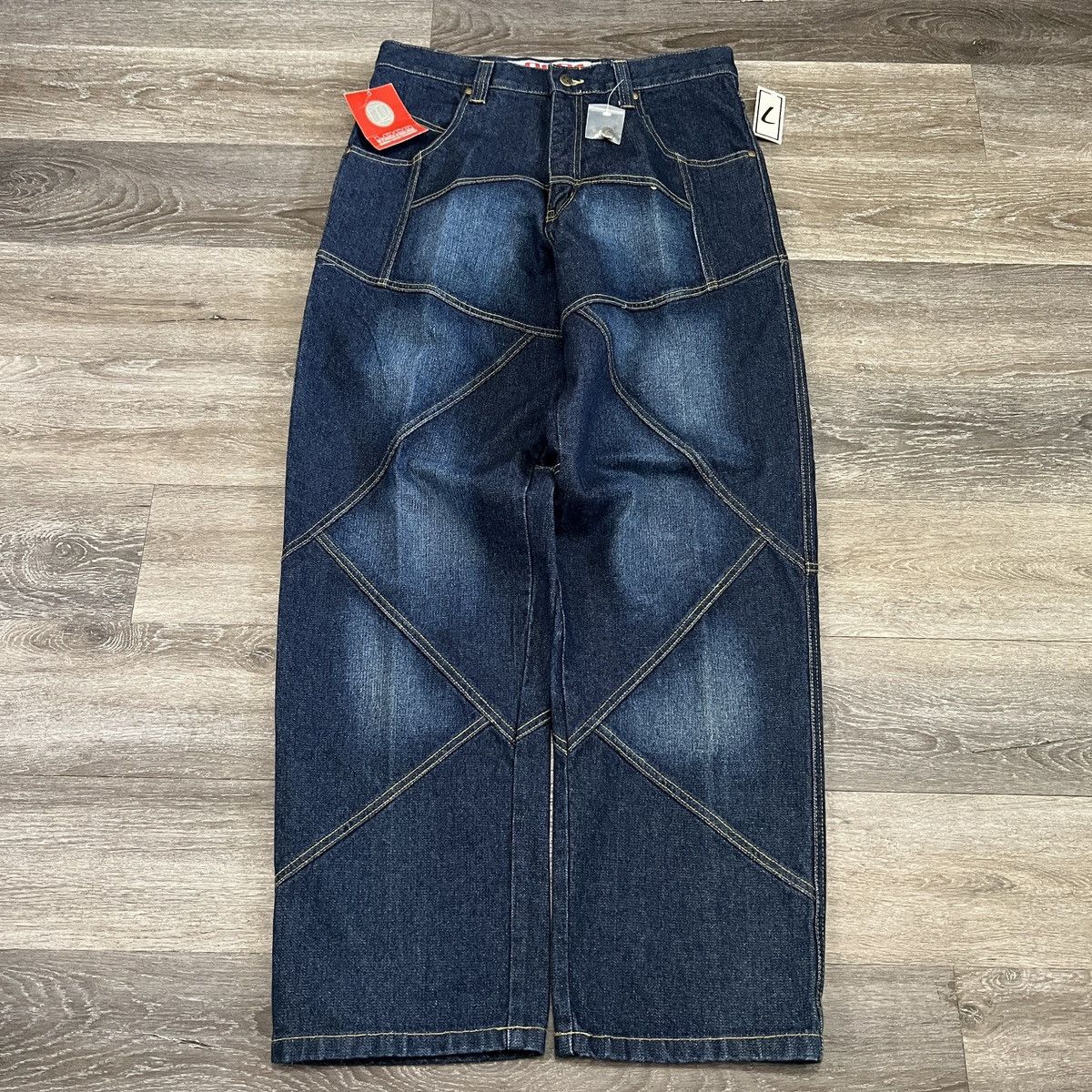 image of Jnco x Vintage Crazy Vintage Loco Baggy Wide Leg Panel Jeans NWT Archive in Navy, Men's (Size 34)