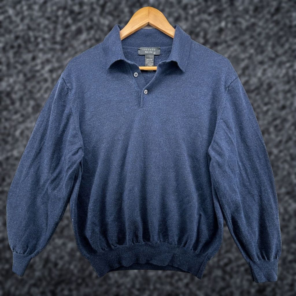 Vintage Toscano Pullover Sweater Blue Men's L Merino Wool Long Sleeve Collared Size US L / EU 52-54 / 3 - 1 Thumbnail