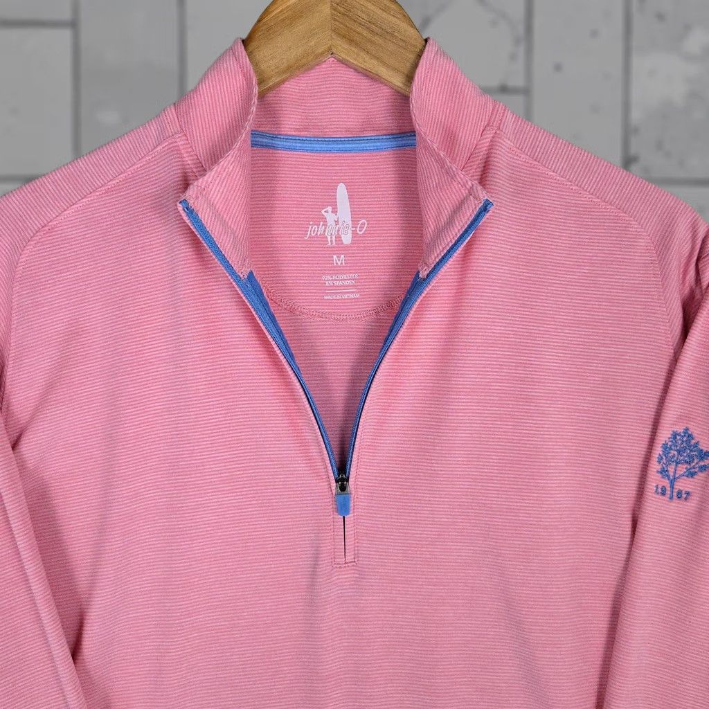 johnnie-O Johnnie-O Mens 1/4 Zip Pullover Golf Pink Stripes Regular Medium Shirt Size US M / EU 48-50 / 2 - 1 Thumbnail