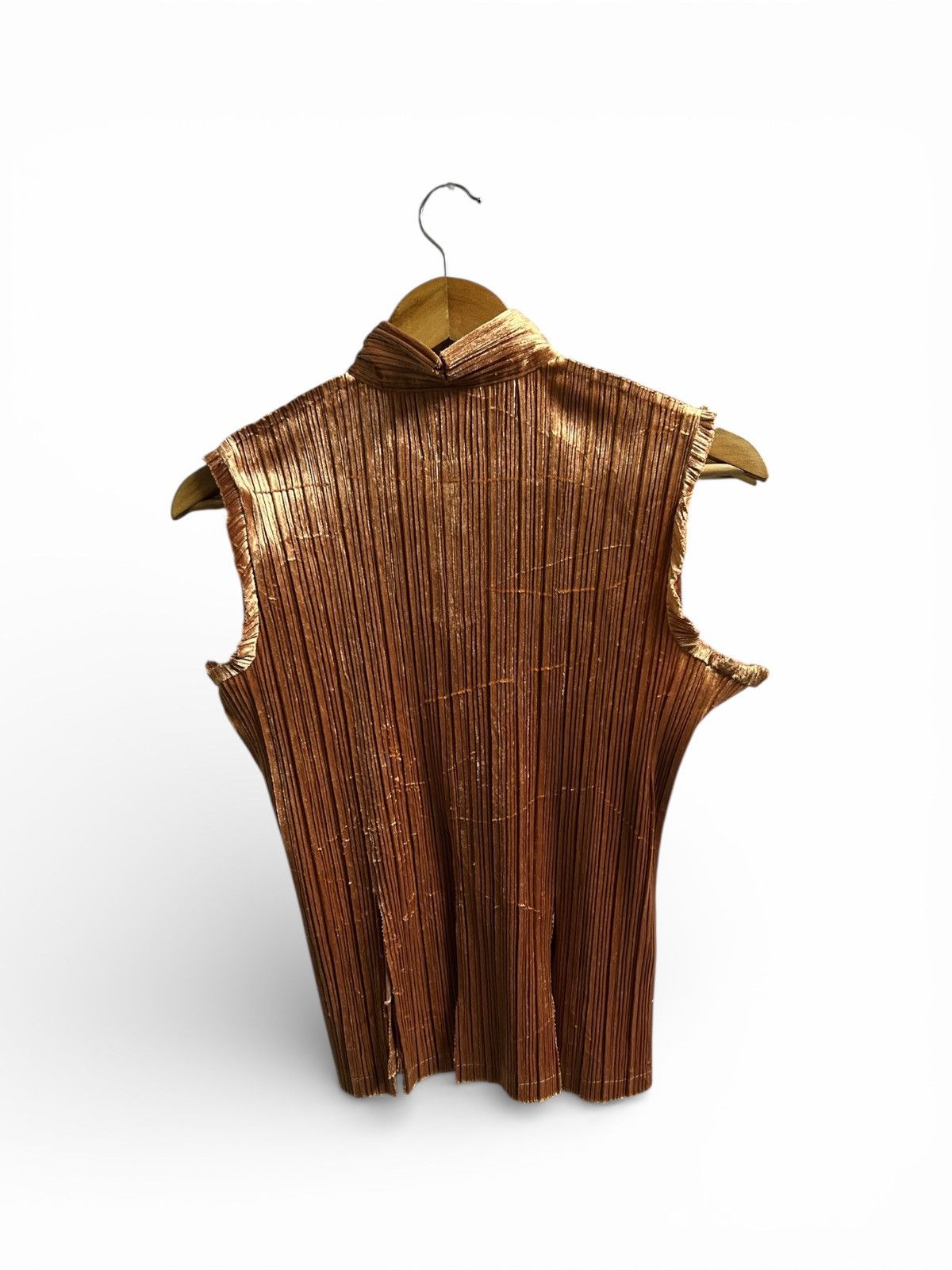 Pleats Please Issey Miyake Archival Sleeveless Mock Neck Top Metallic Bronze Gold Size M / US 6-8 / IT 42-44 - 5 Thumbnail