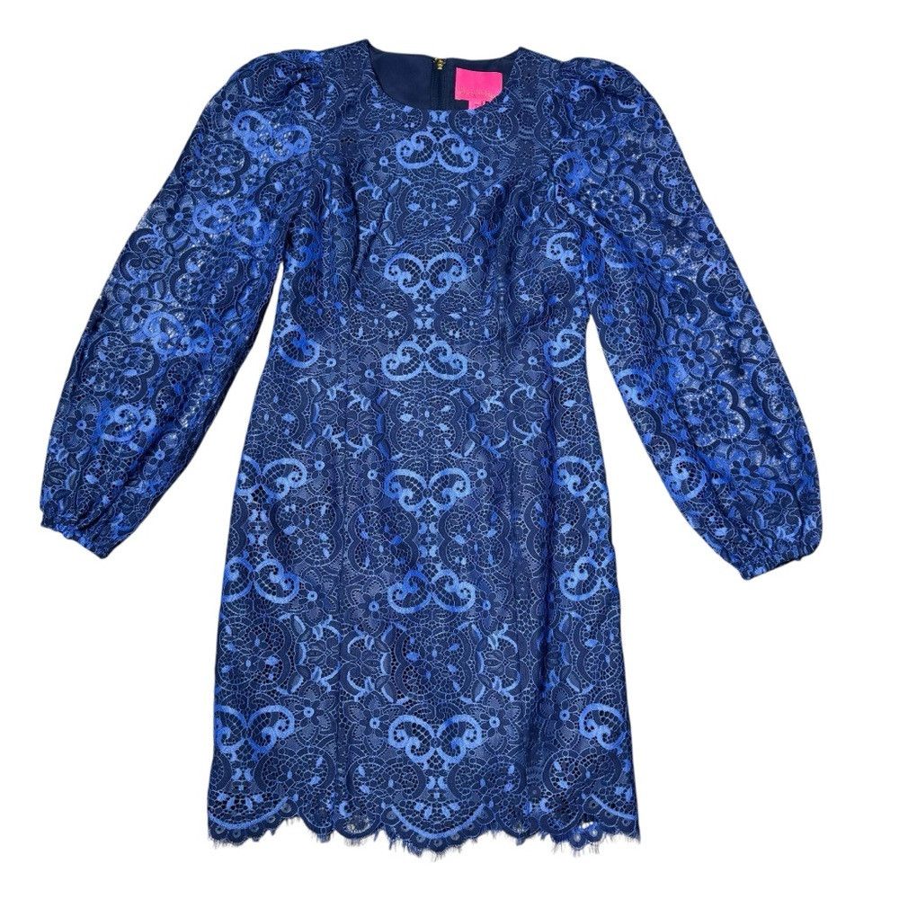 Lilly Pulitzer NWT New $258 Lilly Pulitzer Georgi Lace Long Sleeve Blue Dr Size XS / US 0-2 / IT 36-38 - 3 Thumbnail