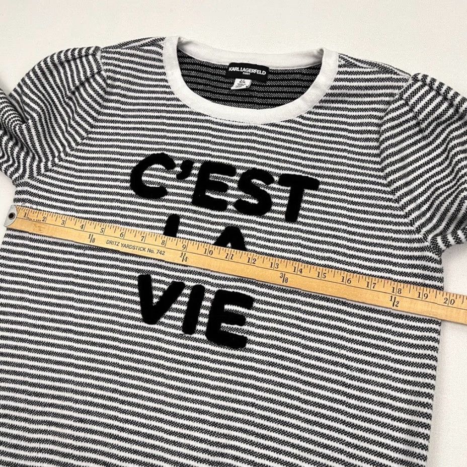 Karl Lagerfeld VINTAGE Karl Lagerfeld Paris Sweater Womens L Black White Striped C'est La Vie Pullover Size L / US 10 / IT 46 - 4 Thumbnail