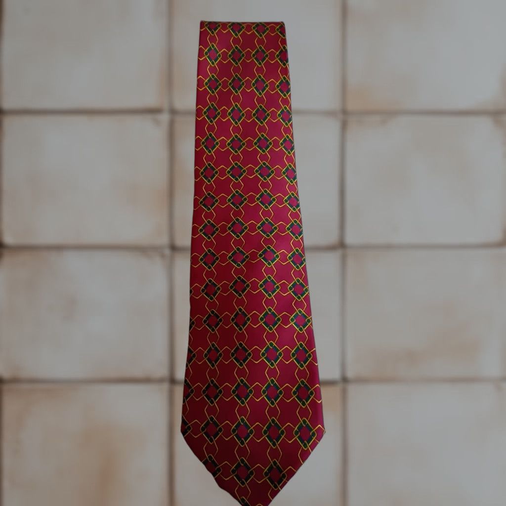 Sulka VINTAGE Sulka Silk Necktie France Geometric Chain Link Design Red Designer Tie Men 57-60" Long 3.75" Wide Size ONE SIZE - 1 Thumbnail