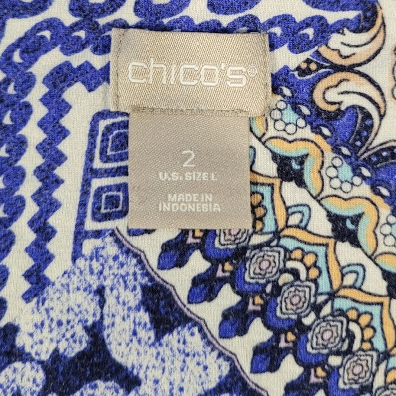 Chicos Chico’s Patchwork Print Short Sleeve Blouse Blue Size 2 L Size L / US 10 / IT 46 - 5 Thumbnail