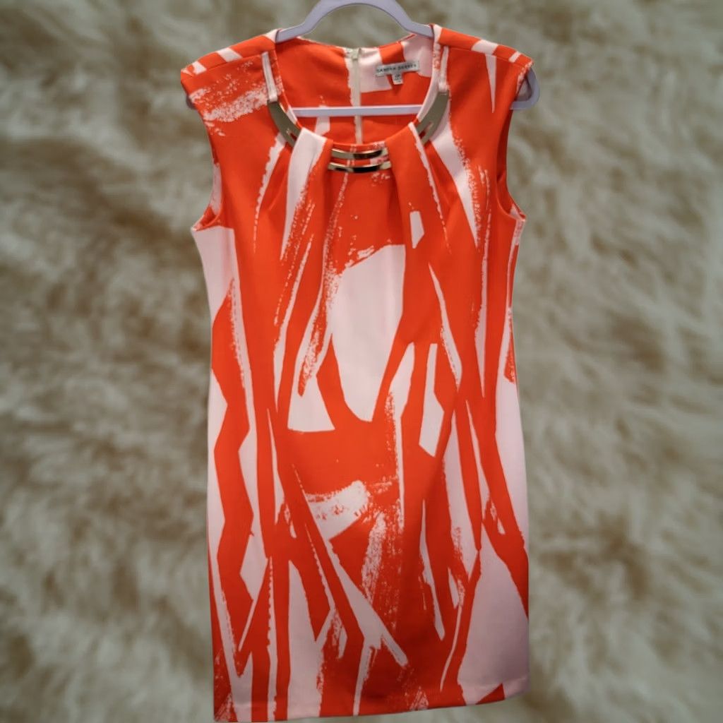 Vintage Sandra Darren Red White Abstract Sheath Mini Dress Sleeveless Zip 10P XS? Size L / US 10 / IT 46 - 1 Thumbnail