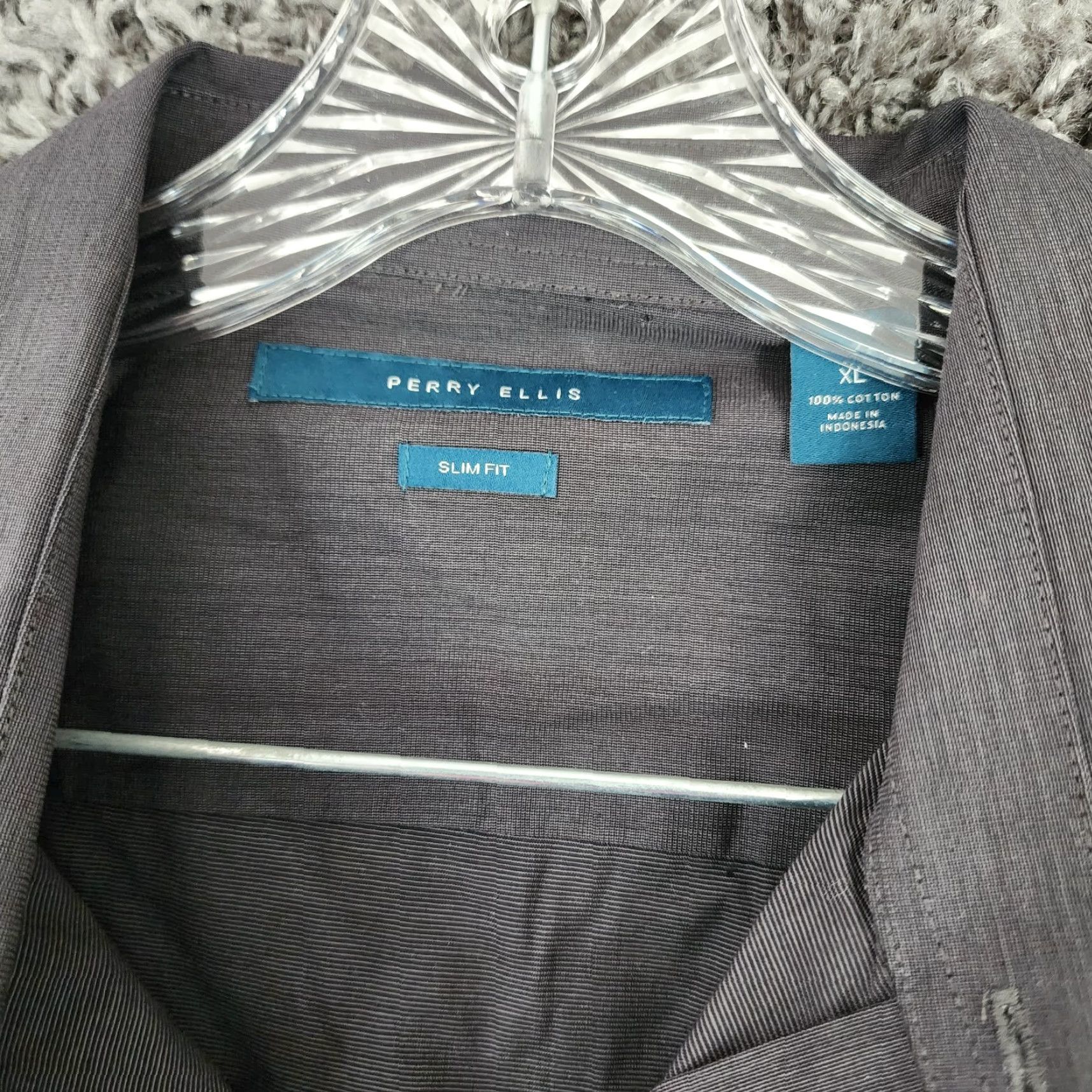 Perry Ellis PERRY ELLIS Slim Fit Long Sleeve Button-Up Dress Shirt Gray XL Mens Size 46R - 4 Thumbnail