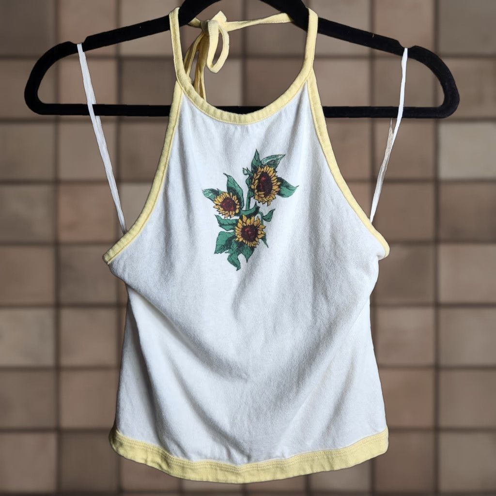 American Eagle Outfitters American Eagle Outfitters Shirt Womens M Ivory Sunflower Halter Top Tank Beach Bohemian Flower Casual Summer 90s Womens Size M / US 6-8 / IT 42-44 - 1 Thumbnail