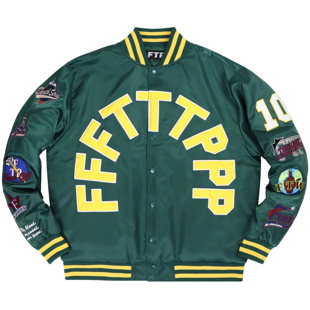 image of Fuck The Population Ftp League Varsity Jacket in Green, Men's (Size XL)