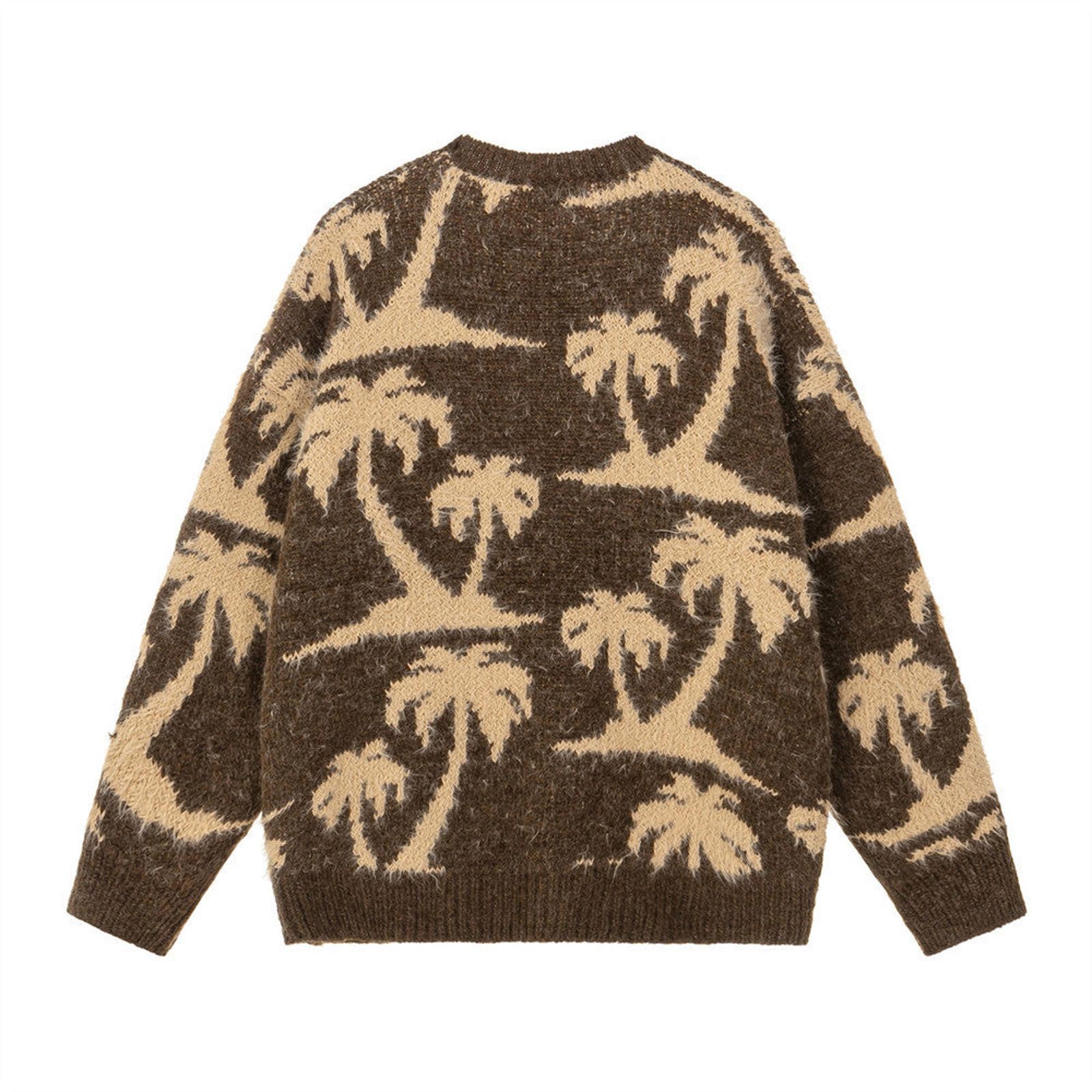 Vintage Brown Fuzzy Palm Tree Patterned Crewneck Sweater Size US M / EU 48-50 / 2 - 2 Thumbnail