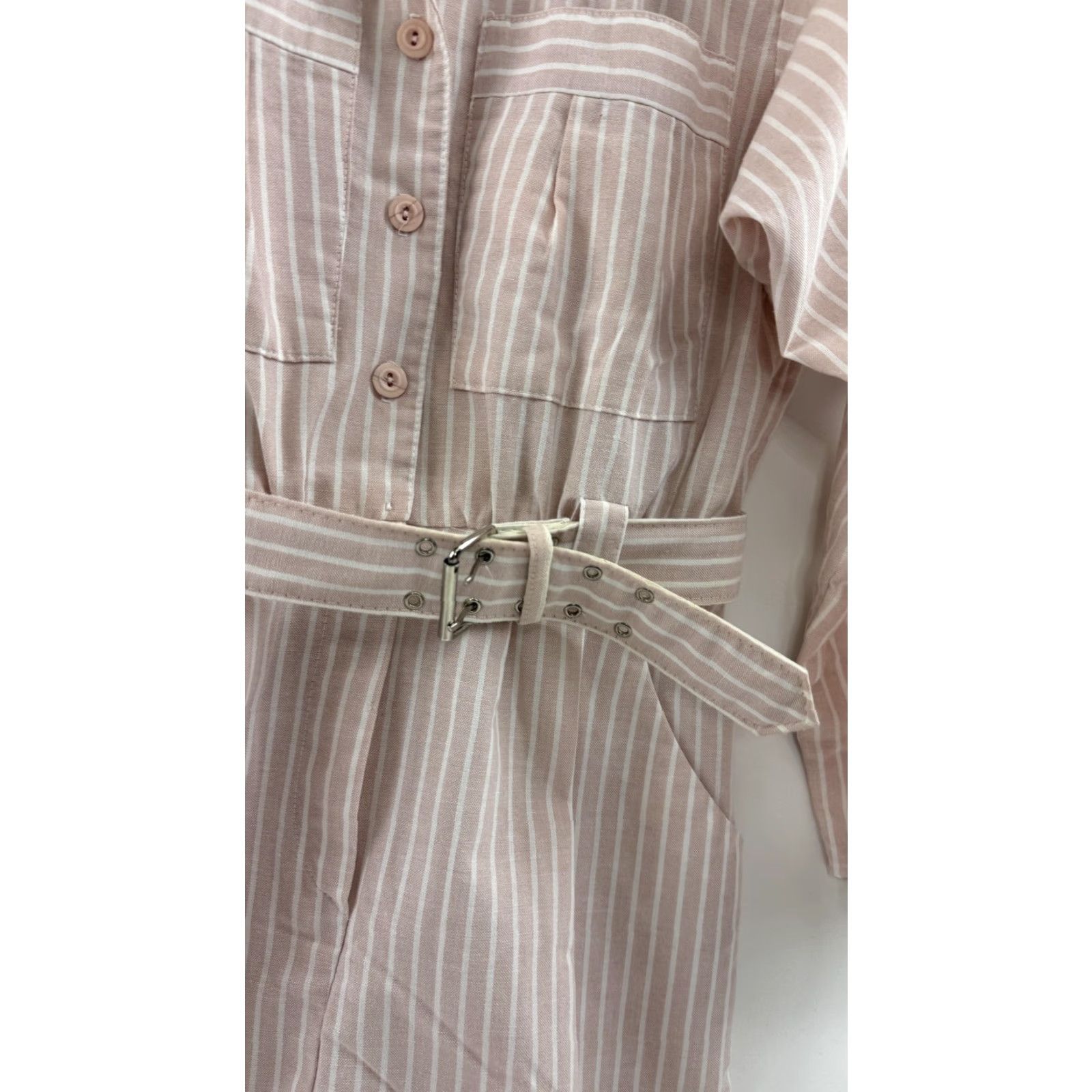Vintage VINTAGE Taurus II Shirt Dress Womens 6 Pink White Stripe Belted Made in USA 80s Size M / US 6-8 / IT 42-44 - 2 Thumbnail