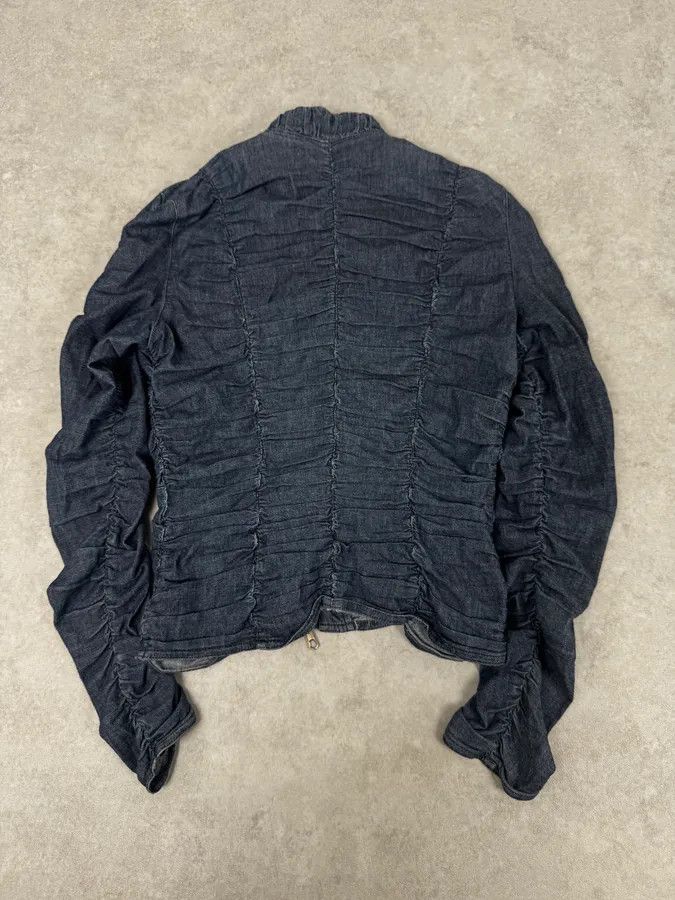 Moschino Moschino Navy Gathered Denim Zip-Up Jacket Size S / US 4 / IT 40 - 4 Thumbnail