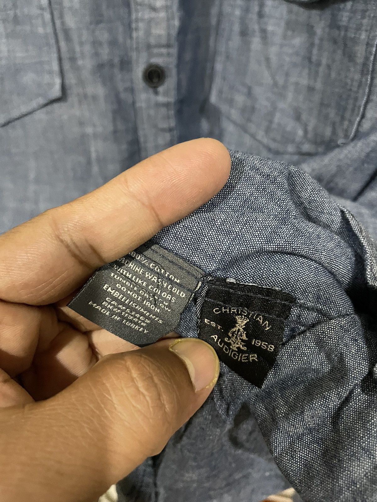 Christian Audigier × Designer Christian Audigier USN Inspired Stencil Chambray Shirts Size US XXL / EU 58 / 5 - 13 Thumbnail