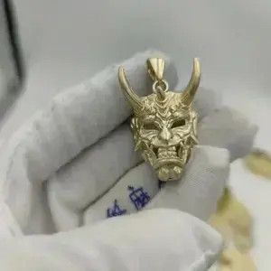 Jewelry Golden Demon Hannya Mask Pendant in Silver, Men's