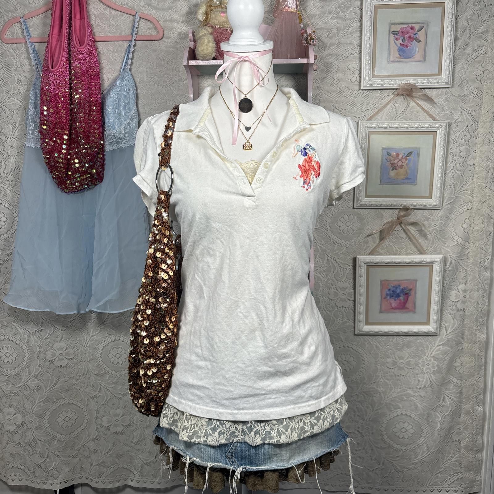 U.S. Polo Assn. vintage polo white ruffle sleeve blouse Size XL / US 12-14 / IT 48-50 - 1 Thumbnail