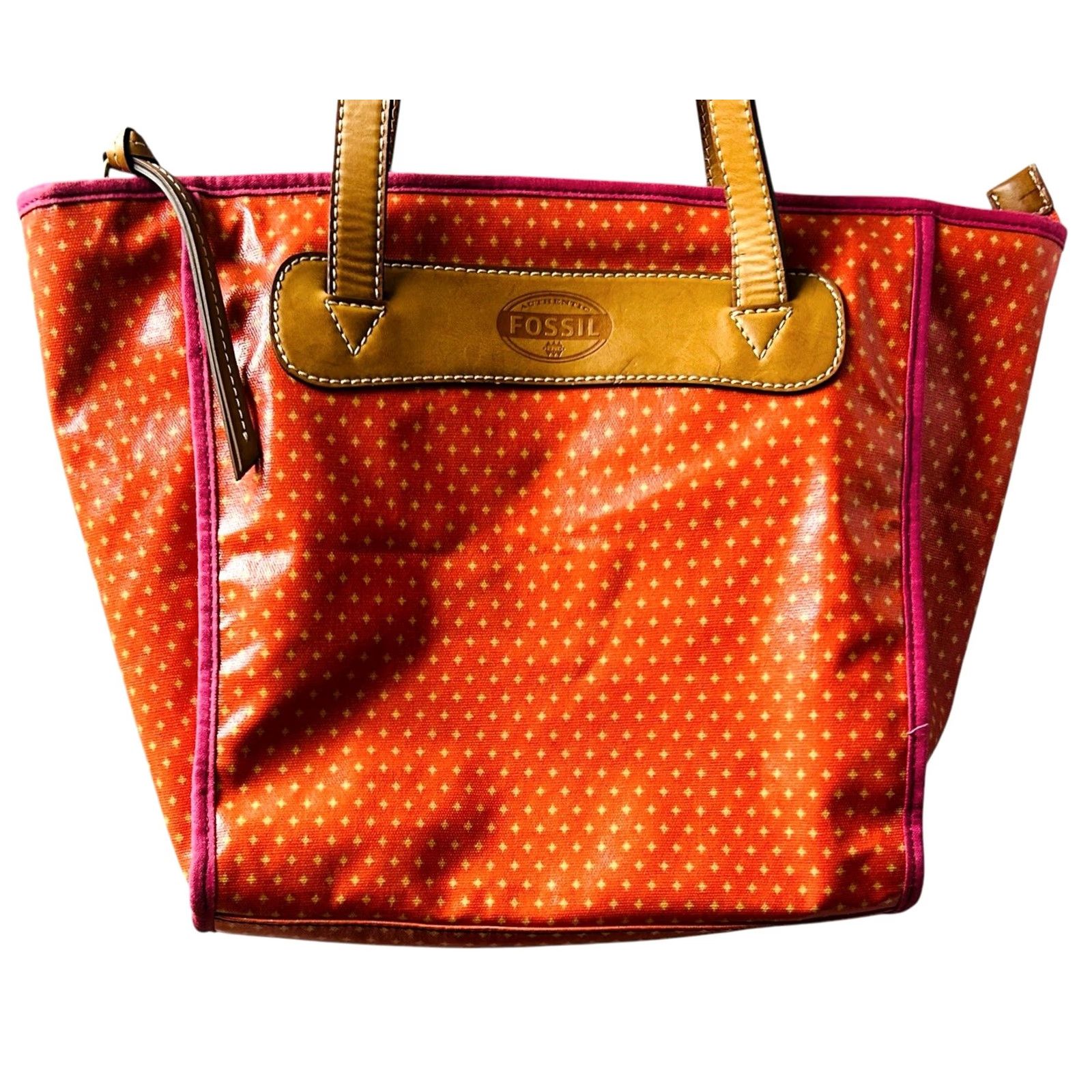 Fossil Fossil Key-Per Shopper Tote Bag Purse Coral Diamond Coated Canvas W/Wallet New Women Large Leather Handles Summer Couture 100% Nylon? Size L / US 10 / IT 46 - 4 Thumbnail