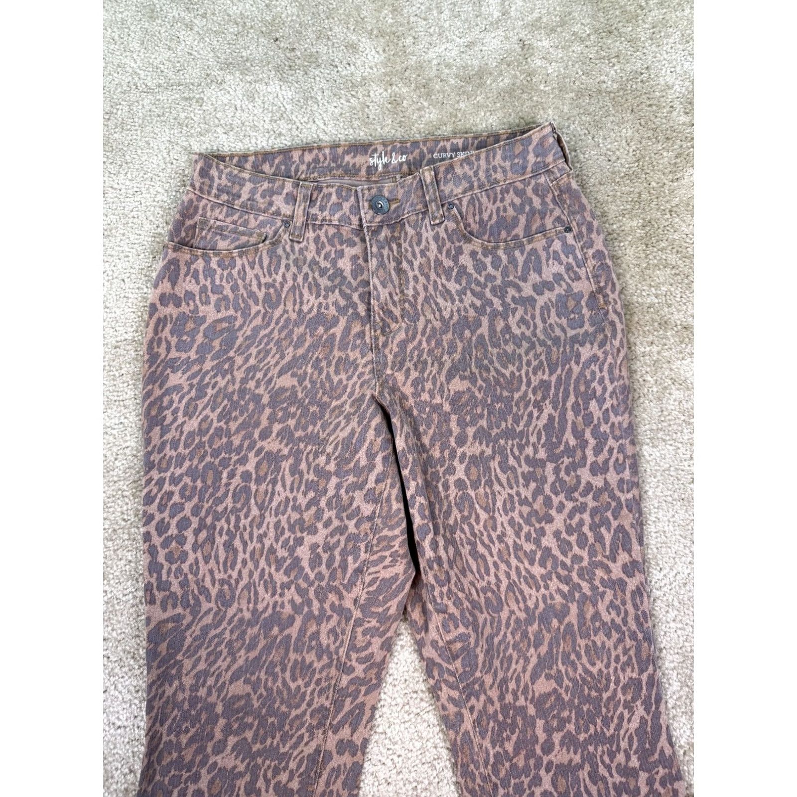 Style & Co Style & Co Women Skinny Jeans Leopard Print Brown Size 4 Stretch Curvy-Fit Size 27" / US 4 / IT 40 - 2 Thumbnail