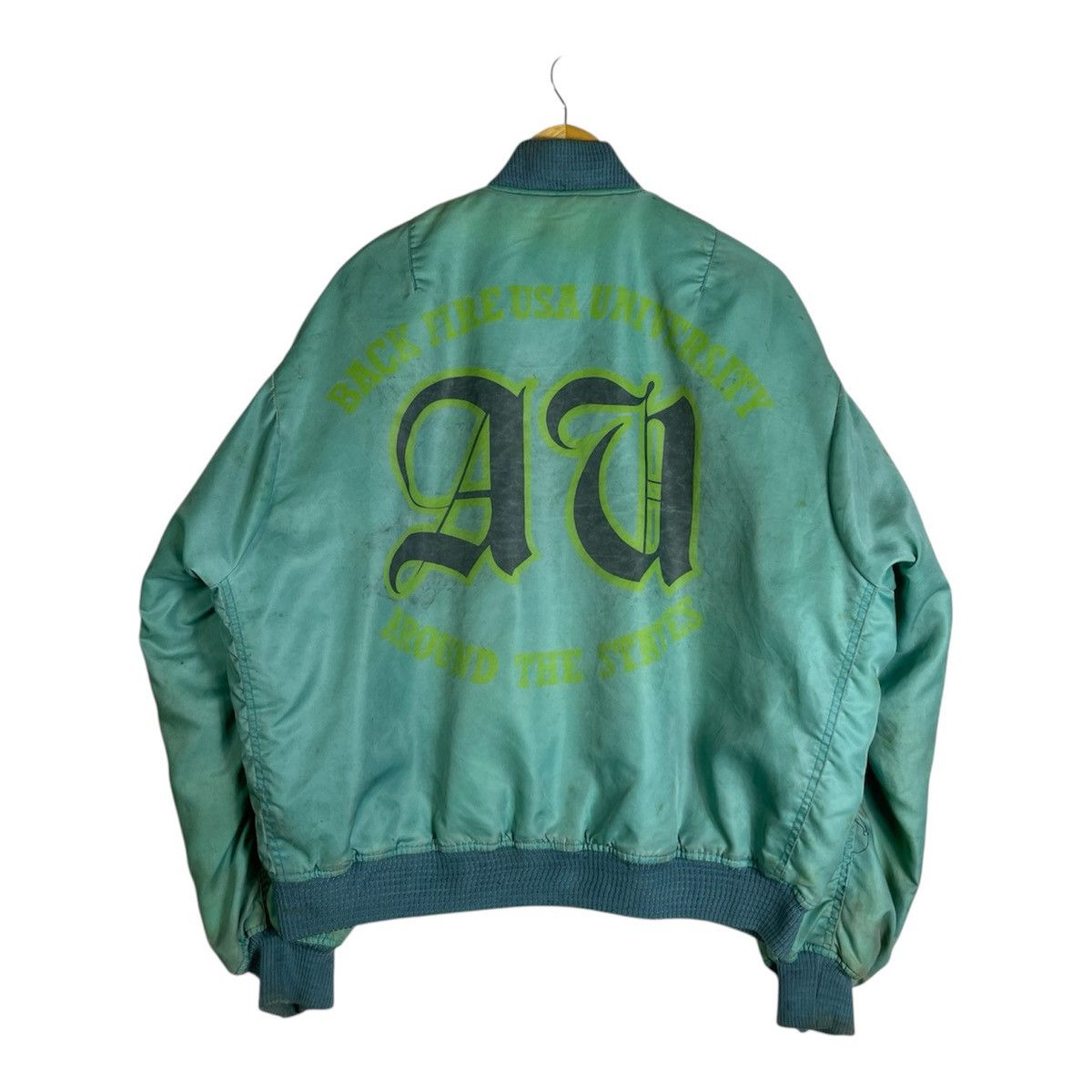 Vintage Vintage Back Fire USA University Bomber Jacket 93 Mint Green Size US M / EU 48-50 / 2 - 1 Thumbnail