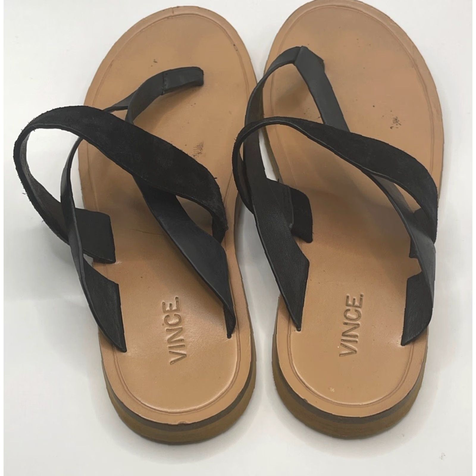 Vince Vince Sandal Women Strappy Thong Black Leather Slip On Flat Block Heel 7.5M US 8.5 EU 37.5 Sizes Size US 8.5 / IT 38.5 - 3 Thumbnail