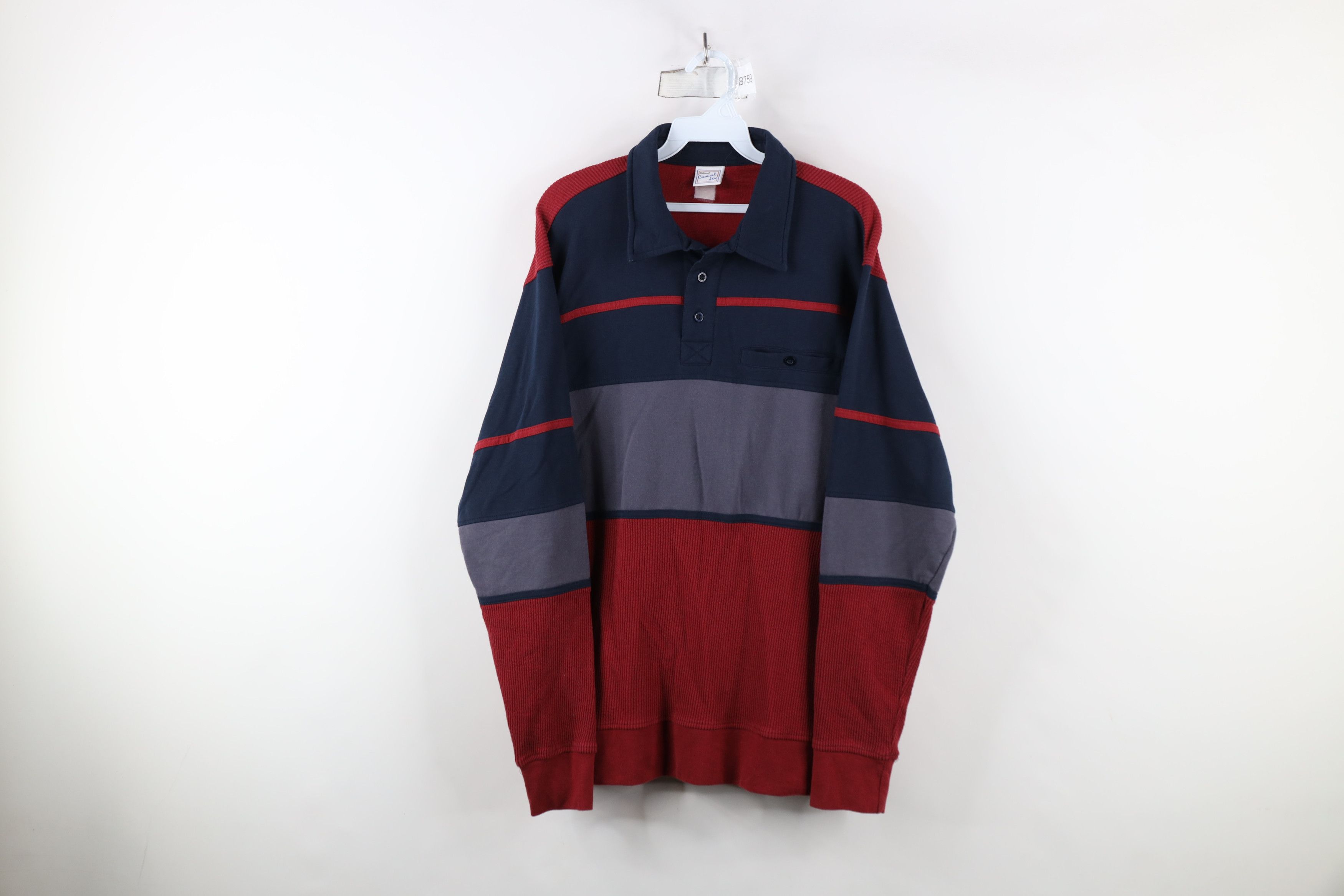 Vintage Vintage 90s Streetwear Block Thermal Knit Long Sleeve Polo Size US M / EU 48-50 / 2 - 1 Thumbnail