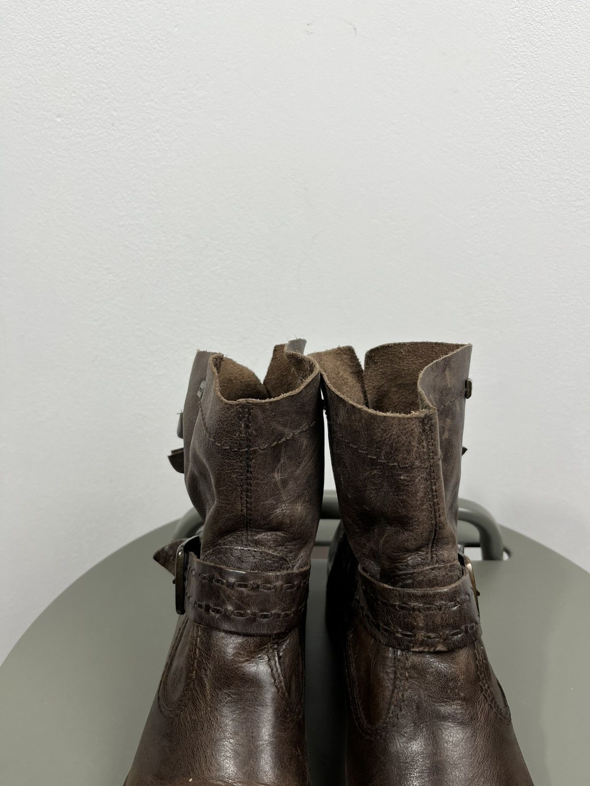 Leather Distressed Brown Leather Biker Ankle Boots Buckle Strap 38 Size US 7 / IT 37 - 4 Thumbnail
