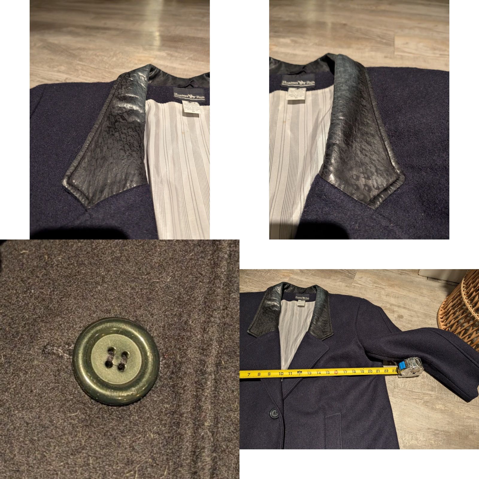Hunter VINTAGE Hunters Run Wool Long Coat Jacket Size 11 Women's Gray Geometric Casual Winter with Leather Collar Size L / US 10 / IT 46 - 8 Thumbnail
