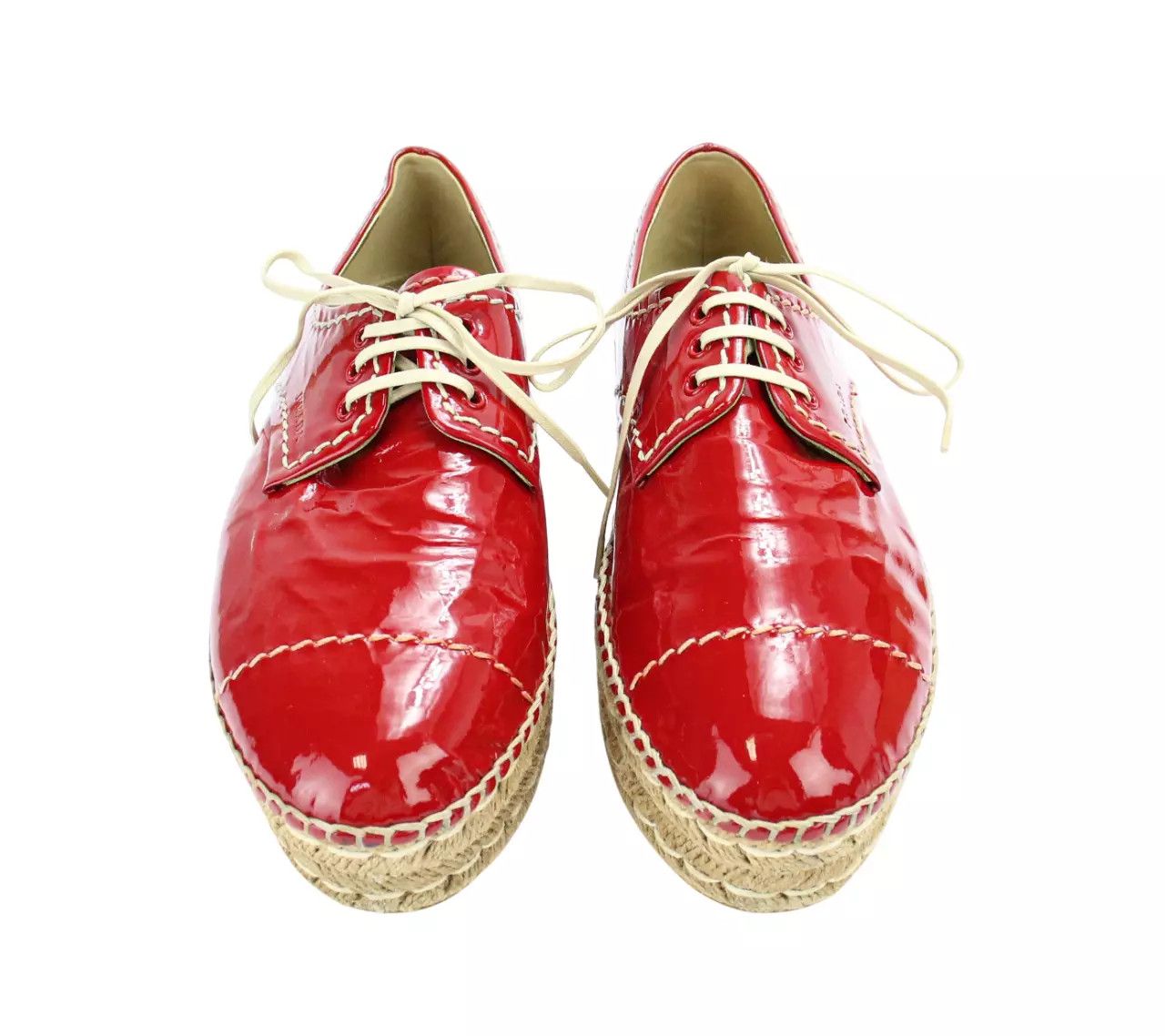 Prada PRADA Women's EU 36.5 Red Patent Leather Lace Up Espadrille Size US 6.5 / IT 36.5 - 2 Thumbnail