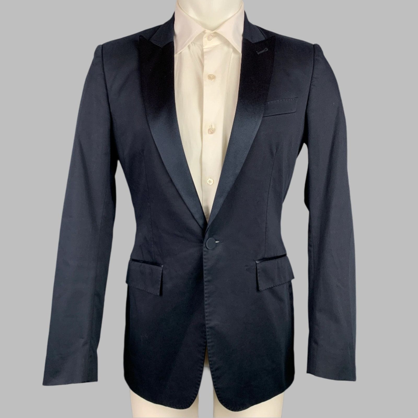 Burberry Size 36 Navy Cotton Blend Peak Lapel Tuxedo Sport Coat Size 36R - 1 Thumbnail