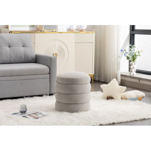 Designer × Homemade 006-Soft Velvet Round Ottoman Footrest Stool,Light Gray Size US L / EU 52-54 / 3 - 6 Thumbnail