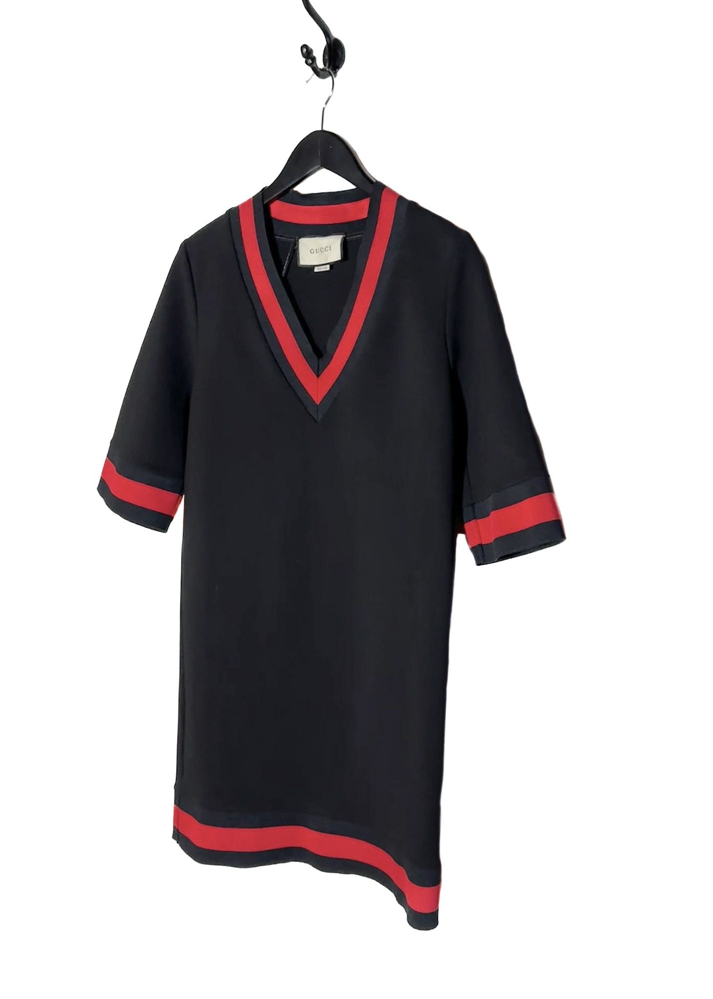 Gucci Gucci 2018 Black Sylvie Web Accent V-neck Shift Mini Dress Size XS / US 0-2 / IT 36-38 - 2 Thumbnail