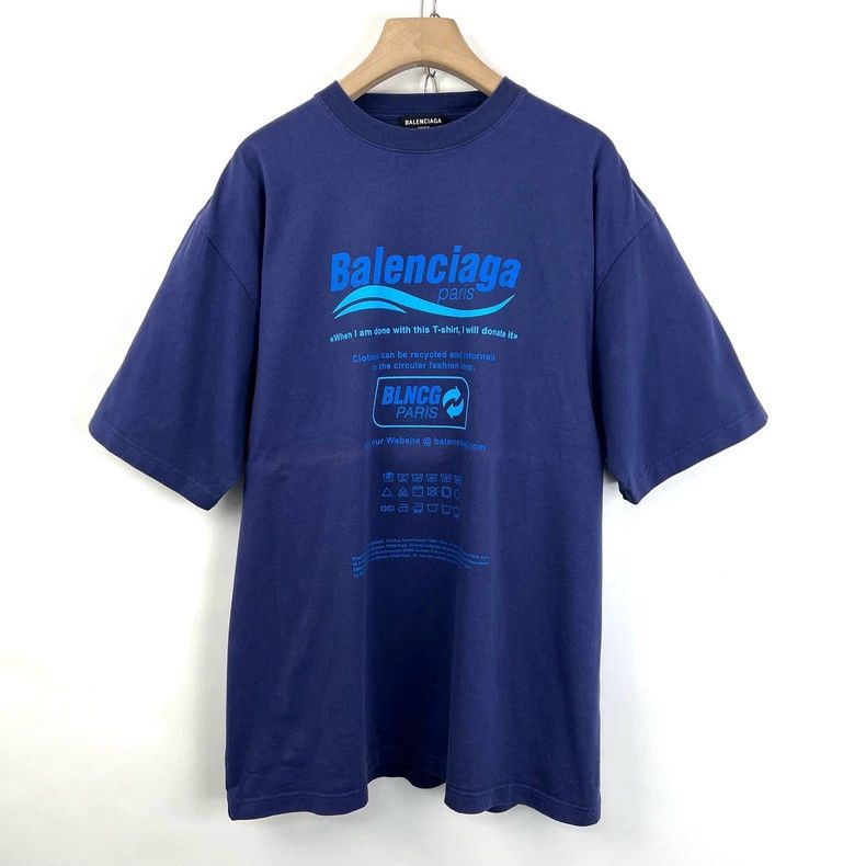 Balenciaga Balenciaga Blue eco-friendly lettering slogan short sleeve Size US S / EU 44-46 / 1 - 2 Thumbnail