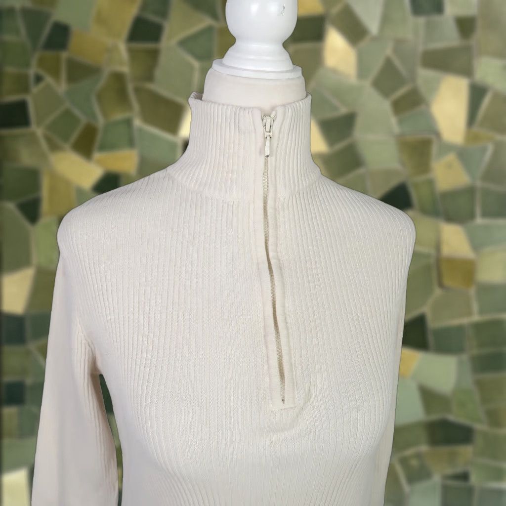 Ralph Lauren VINTAGE Polo Jeans Co. by Ralph Lauren Cotton Ribbed Knit Sweater Top M Women Long Sleeve Cream 90s Size M / US 6-8 / IT 42-44 - 1 Thumbnail