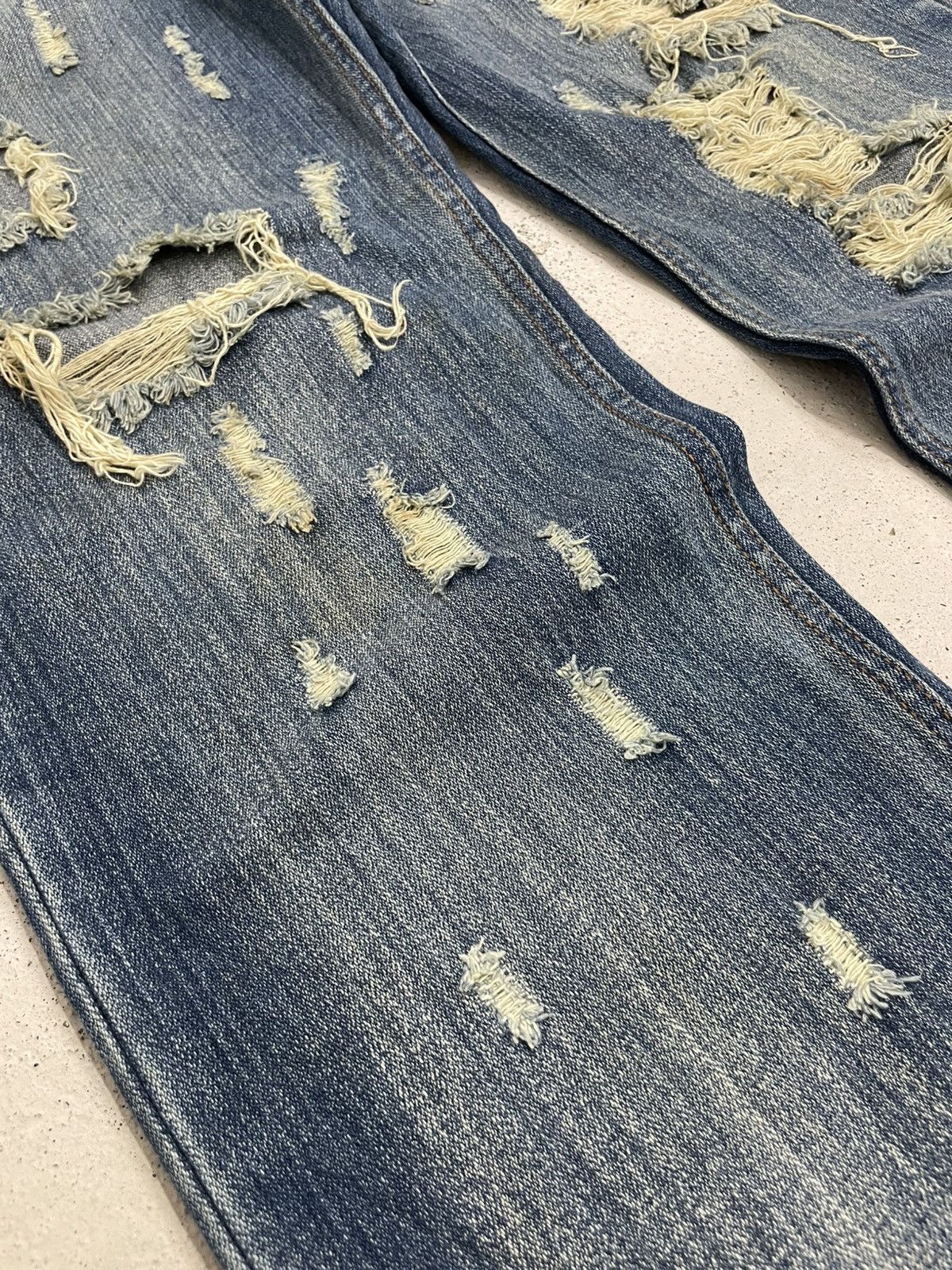 Japanese Brand Nylaus Distressed Rusty Denim Heavy Stitching Font Y2K Size US 32 / EU 48 - 7 Thumbnail