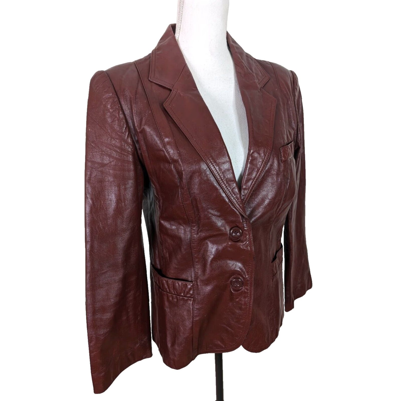 Vintage VINTAGE 70s Leather burgundy red leather blazer Coat Moto Biker Bomber jacket M Mens Size M / US 6-8 / IT 42-44 - 3 Thumbnail