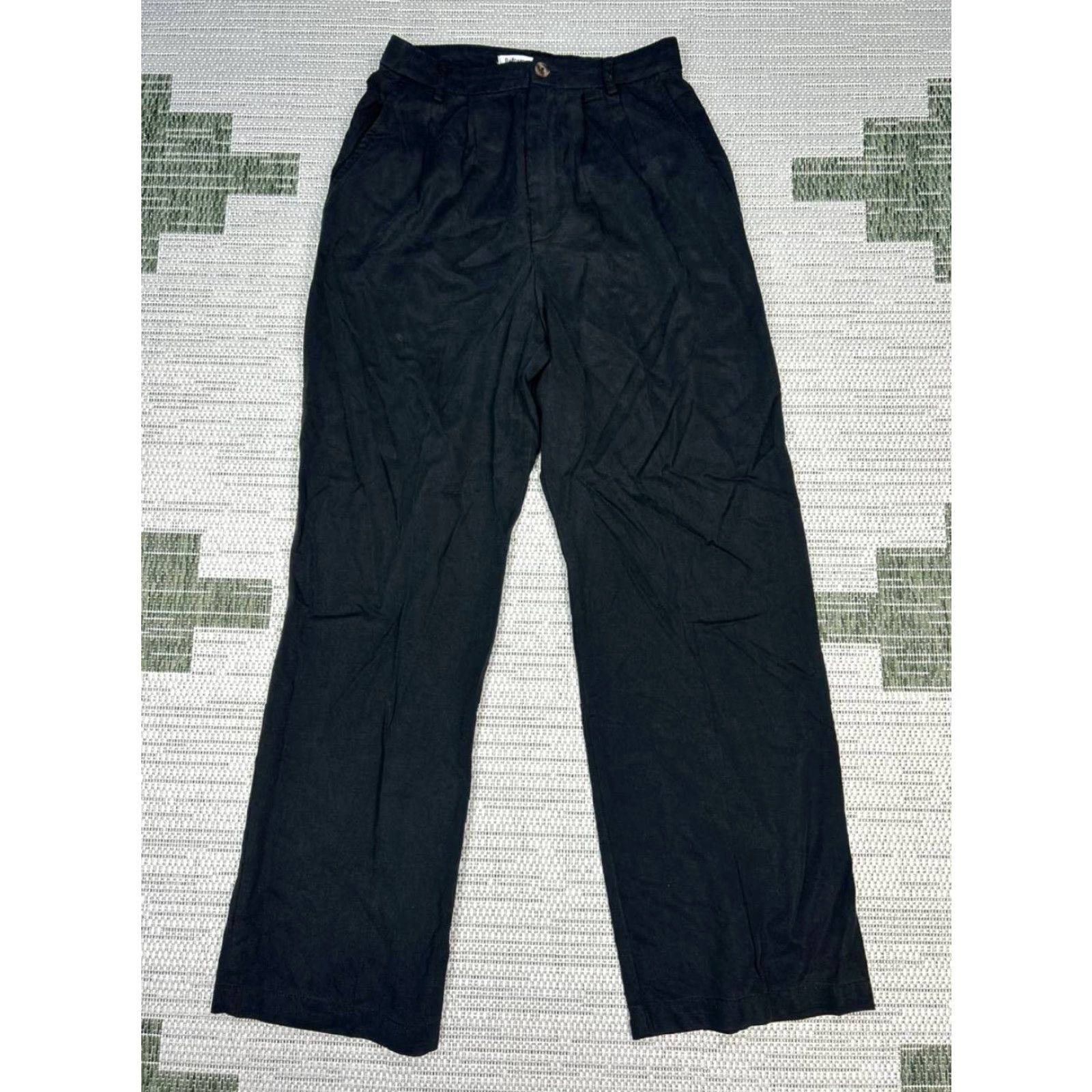 Reformation Reformation Pants Womens 4 Black Stretch Pleated High Rise Casual Wide Leg Chino Pockets Size 27" / US 4 / IT 40 - 2 Thumbnail
