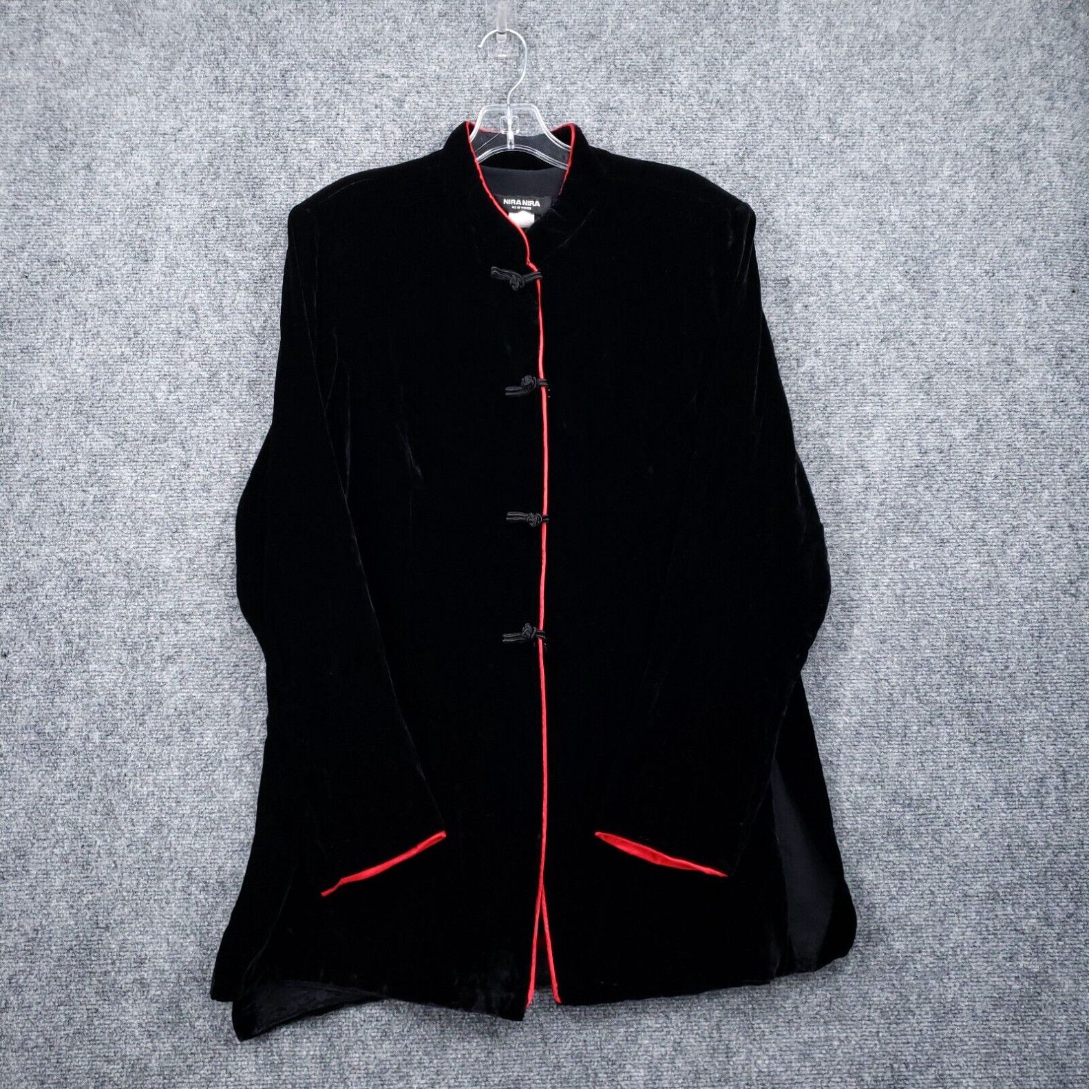 image of Nira Nira Jacket Womens XL Extra Large Black Red Silk Asian Vintage New York in White