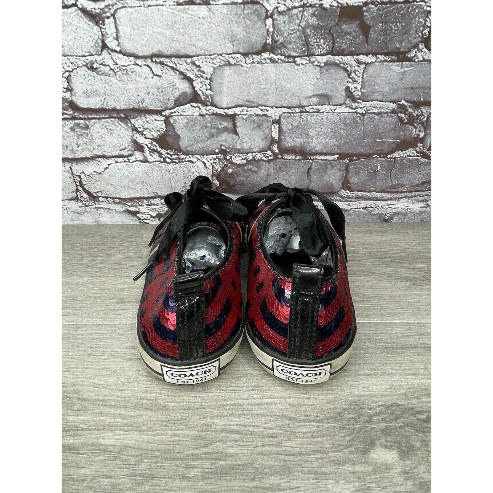 Coach Coach Willa Sequin Black Red Plaid Casual Ribbon Lace Sneake Size US 7.5 / IT 37.5 - 10 Thumbnail