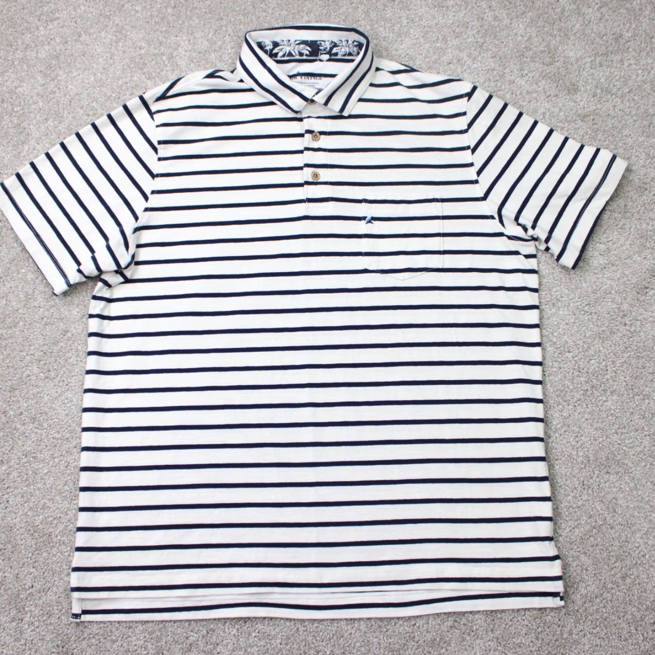 Vintage Tailor Vintage Polo Shirt Mens L White/Blue Striped 100% Cotton Button Logo Short Sleeve Polo Shirt - Casual, Workwear, Travel Size US L / EU 52-54 / 3 - 2 Thumbnail