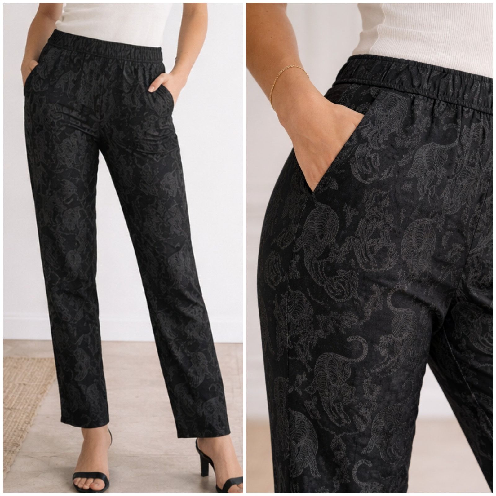 Sandro Sandro Paris Women's Tiger embroidered Pants in black size 1 Size 24" / US 00 / IT 34 - 1 Thumbnail