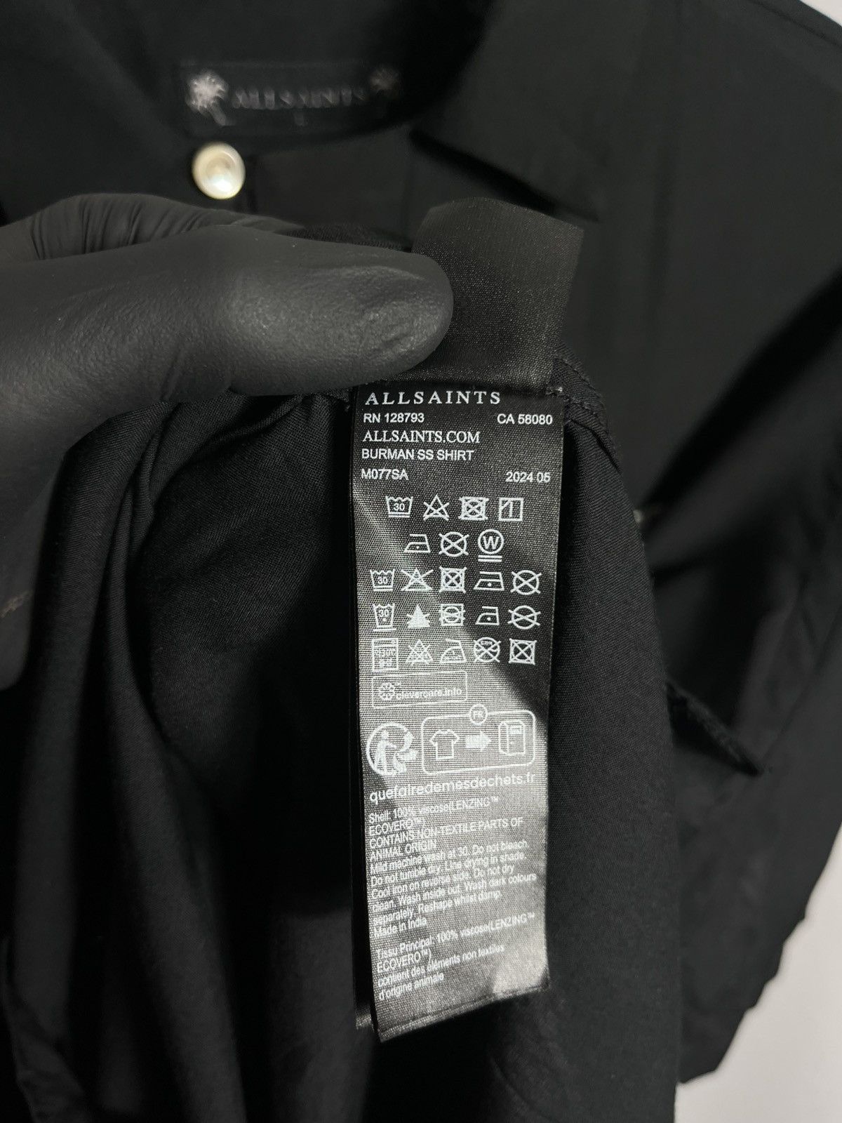 Allsaints Allsaints Burman Camp Shirt Mens Black Viscose Short Sleeve Size US L / EU 52-54 / 3 - 5 Thumbnail