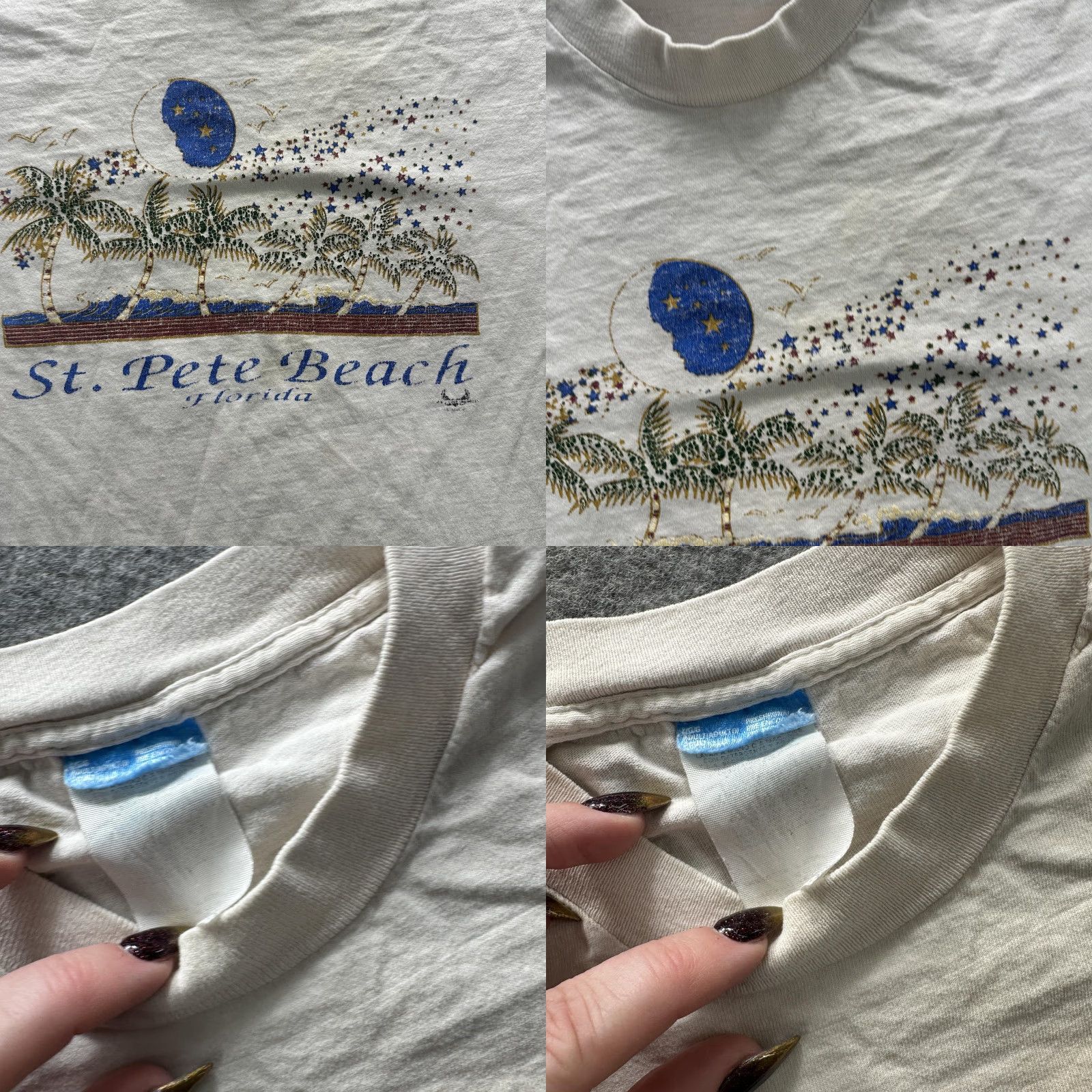 Vintage VINTAGE St Pete Beach Shirt Mens Medium White Florida Palm Trees Moon 90s Size US L / EU 52-54 / 3 - 8 Thumbnail