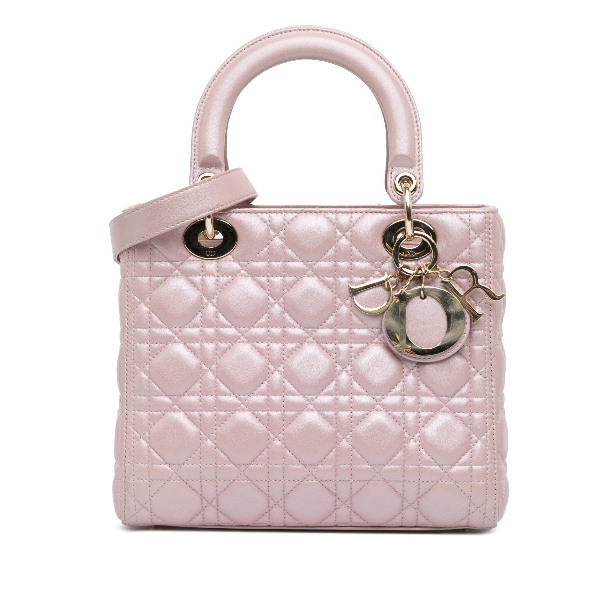 Dior Dior Medium Pearlescent Lambskin Cannage Lady Dior Pink Size ONE SIZE - 1 Thumbnail