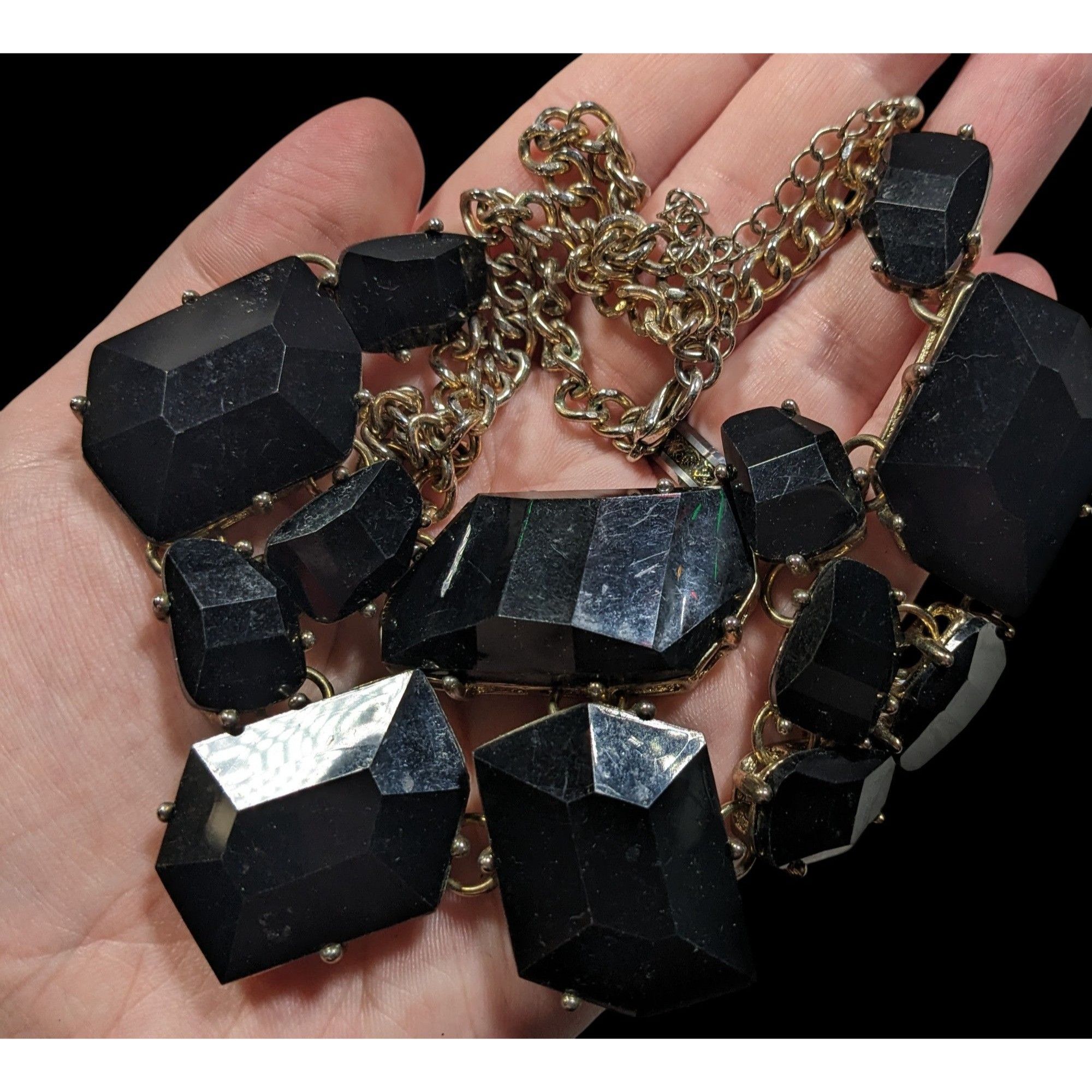 Other Glam Goth Chunky Black Faceted Gem Mosaic Bib Necklace Size ONE SIZE - 3 Thumbnail
