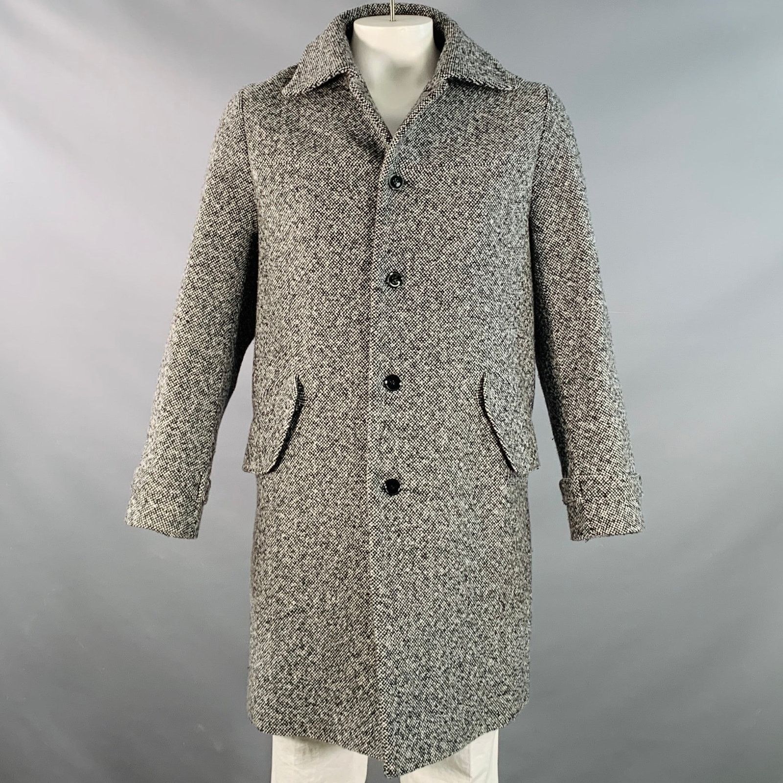 Carven CARVEN Grey Black Tweed Wool Single Breasted Pockets Coat Size US XL / EU 56 / 4 - 1 Thumbnail