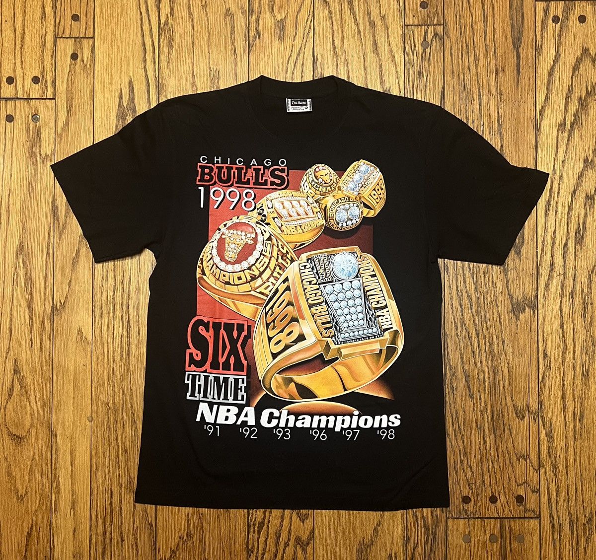 image of The Roxx Chicago Bulls “ Six Time Champs” Tee in Black, Men's (Size XL)